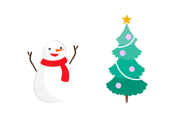 Christmas Tree and Snowman Vector Set for Graphics & Illustrations