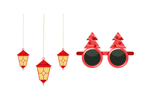 Lantern and Glasses Christmas Vector: A Festive Graphic for Local Brands