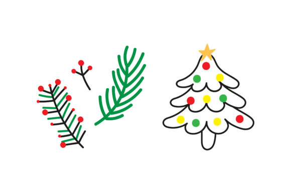 Mistletoe and Christmas Tree Graphics for Editorial Illustrations